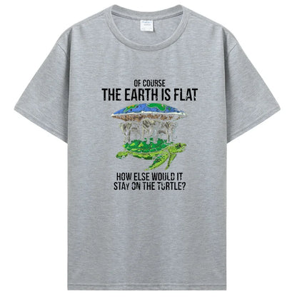 Funny Flat Earth Society Turtle Elephants Graphic Cotton Tshirt