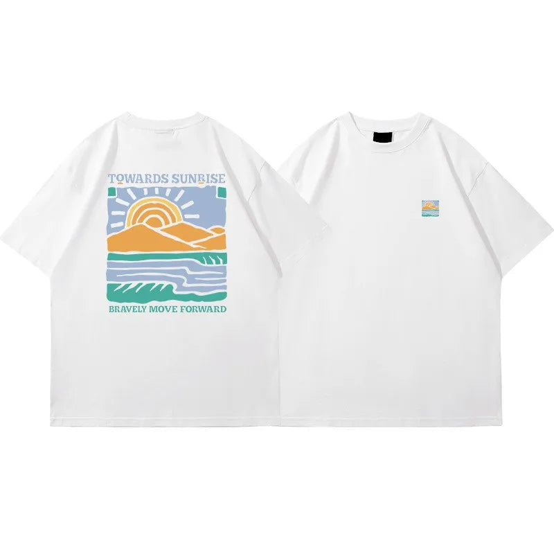 American Retro Pattern Casual Loose Cotton T-shirt