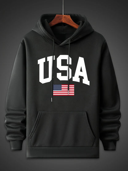 Casual Loose Oversized USA Flag Fleece Hoodies