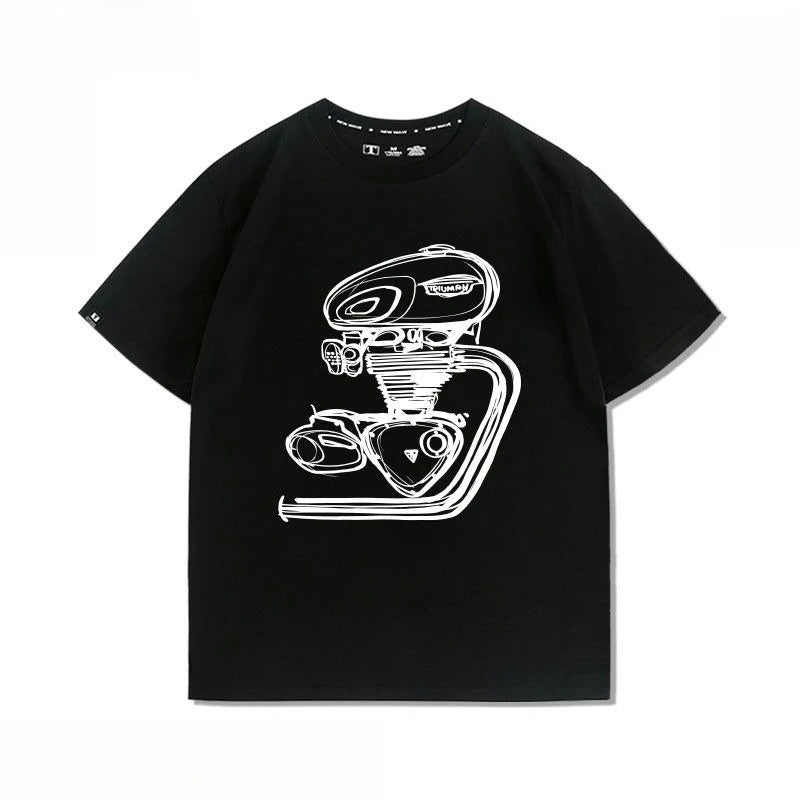 Motorcycle Engine T120 Retro Printed Loose T-shirt