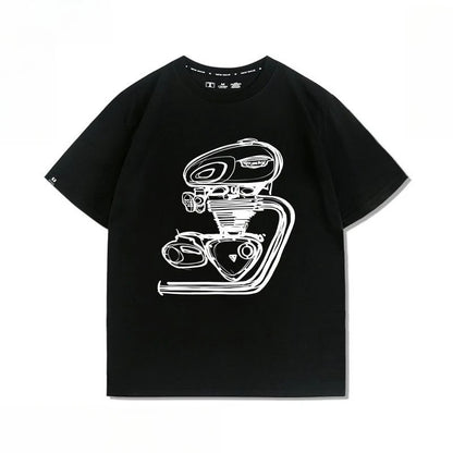 Motorcycle Engine T120 Retro Printed Loose T-shirt