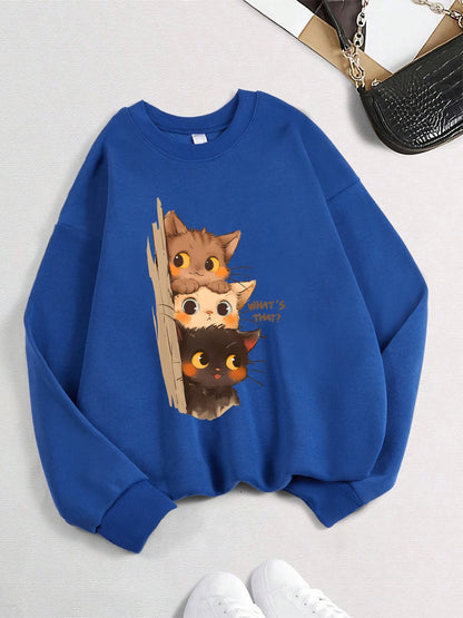 Three Little Cats Are Secretly Watching Loose Sweatshirt