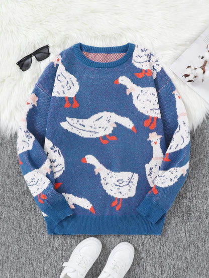 Duck Jacquard Pattern Sweater Knitted Pullover