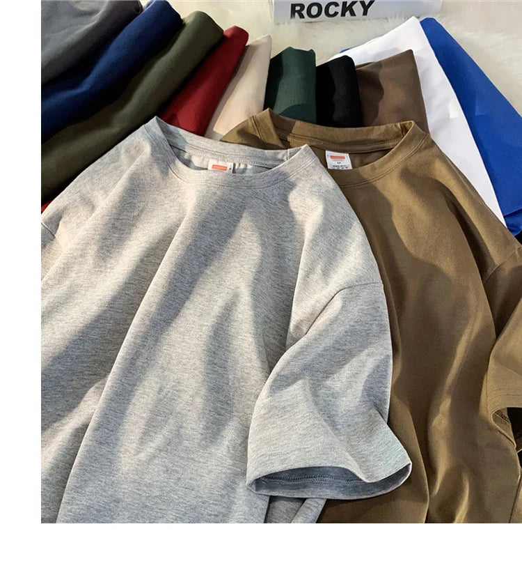 210g Cotton Solid Color Oversize Casual Tshirt 5XL