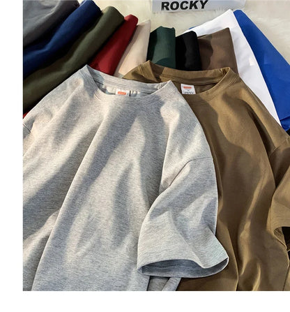 210g Cotton Solid Color Oversize Casual Tshirt 5XL