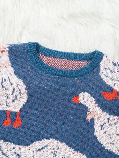 Duck Jacquard Pattern Sweater Knitted Pullover