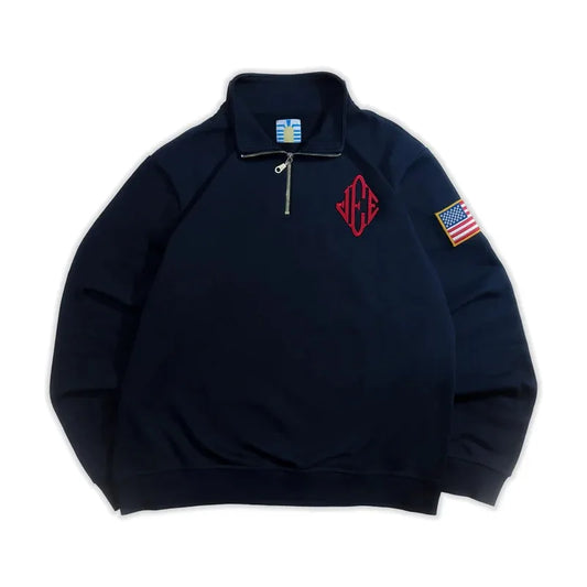 Y2K Vintage Embroidered Quarter Zip Pullover Oversized Sweatshirt