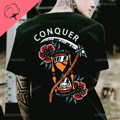 Cool Biker Drinking Beer Skull Graphic Cotton Tshirts