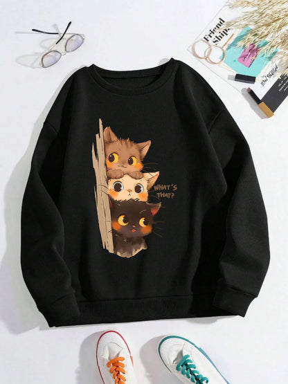 Three Little Cats Are Secretly Watching Loose Sweatshirt