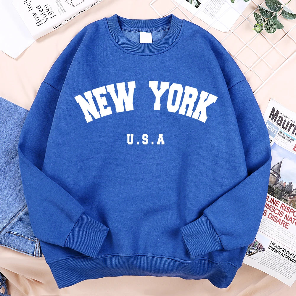 New York USA Loose Fleece Sweatshirt