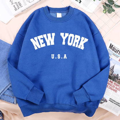 New York USA Loose Fleece Sweatshirt