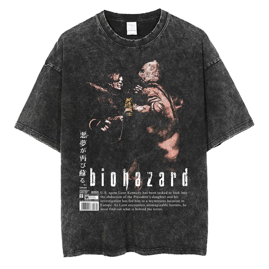 1990S Resident Evil Biohazard Leon Kennedy Oversized T shirt 100% Cotton