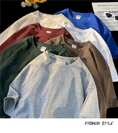 210g Cotton Solid Color Oversize Casual Tshirt 5XL
