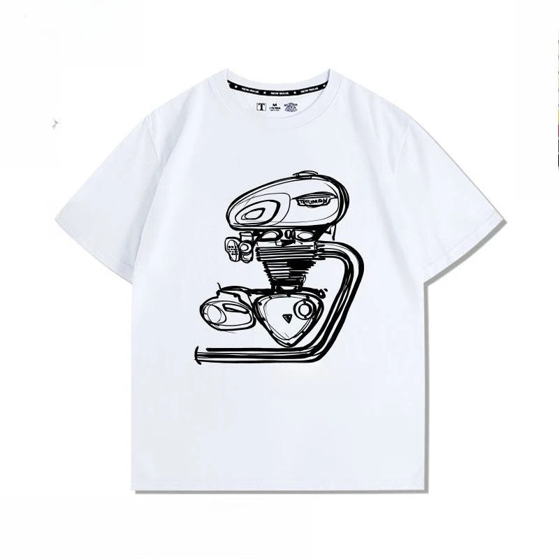 Motorcycle Engine T120 Retro Printed Loose T-shirt