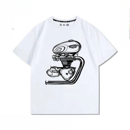 Motorcycle Engine T120 Retro Printed Loose T-shirt