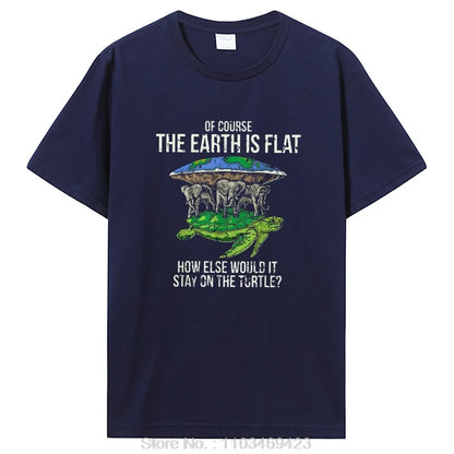Funny Flat Earth Society Turtle Elephants Graphic Cotton Tshirt