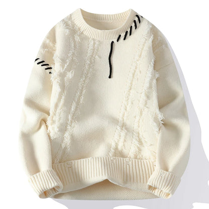 \Warm Knitted Sweaters Patchwork O Neck Knit Pullovers