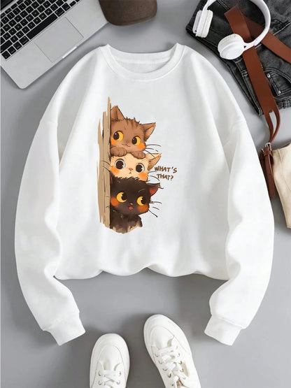 Three Little Cats Are Secretly Watching Loose Sweatshirt