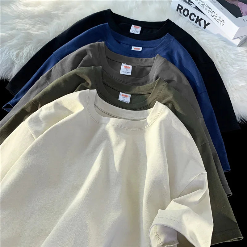 210g Cotton Solid Color Oversize Casual Tshirt 5XL