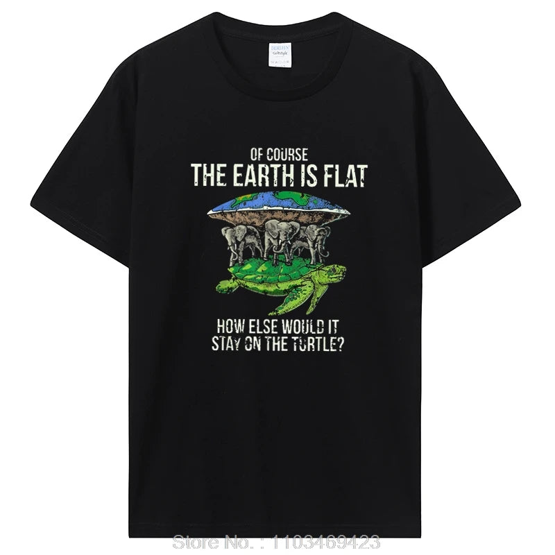 Funny Flat Earth Society Turtle Elephants Graphic Cotton Tshirt