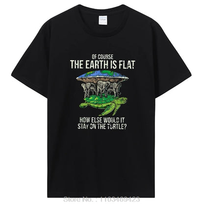 Funny Flat Earth Society Turtle Elephants Graphic Cotton Tshirt