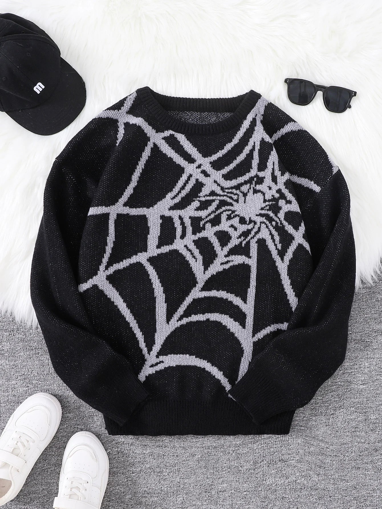 New Popular Spider Web Jacquard Pattern Pullover Sweater