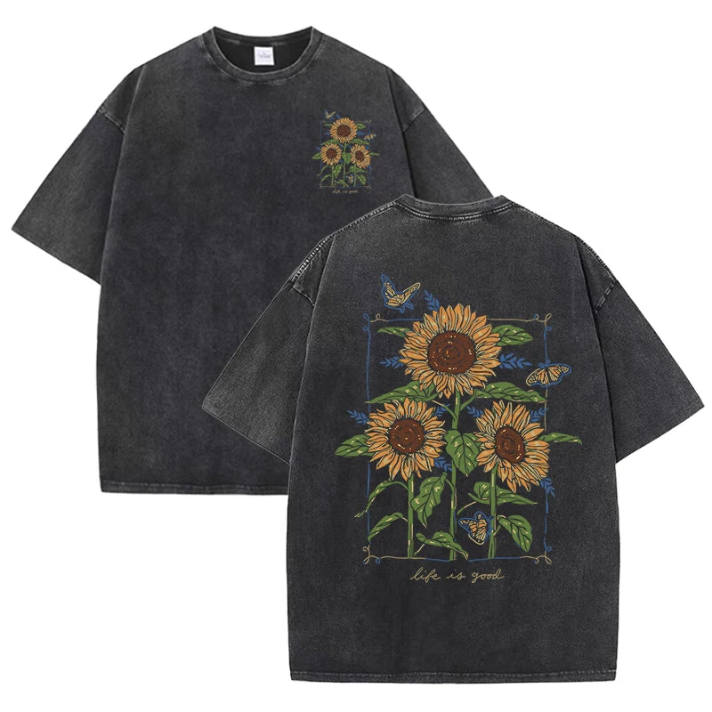 Lift Is Good Beautiful Sunflower Print T Shirts