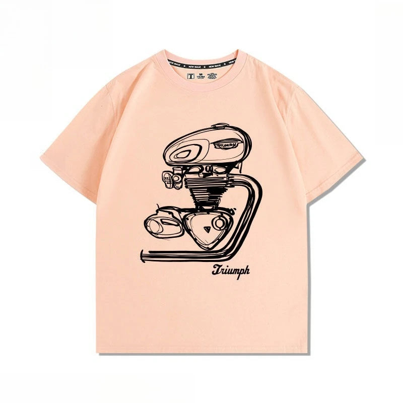 Motorcycle Engine T120 Retro Printed Loose T-shirt