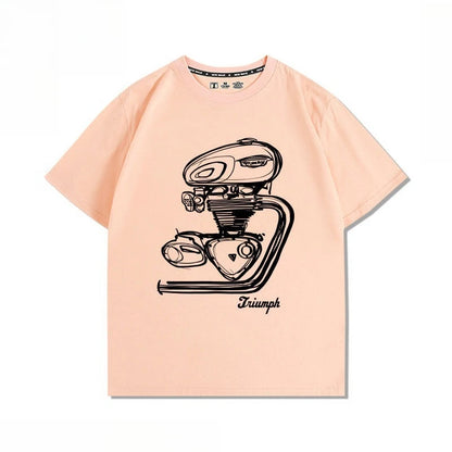 Motorcycle Engine T120 Retro Printed Loose T-shirt
