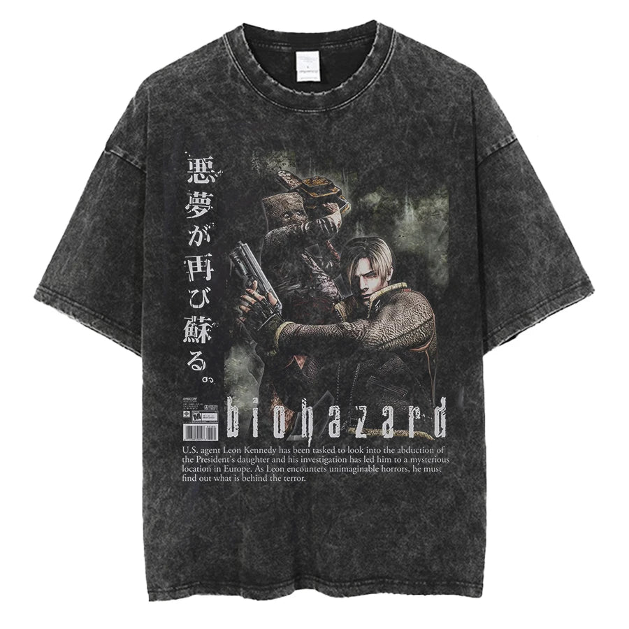 1990S Resident Evil Biohazard Leon Kennedy Oversized T shirt 100% Cotton