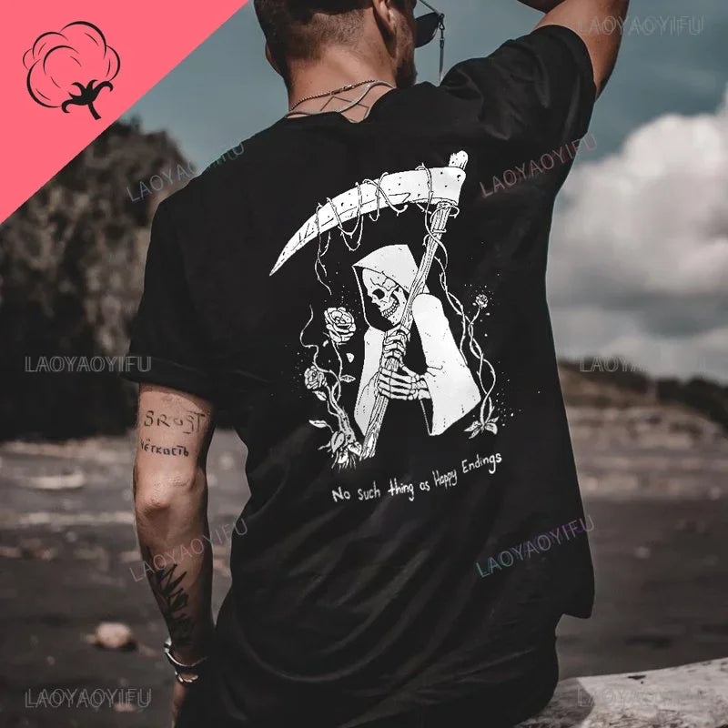 Cool Biker Drinking Beer Skull Graphic Cotton Tshirts