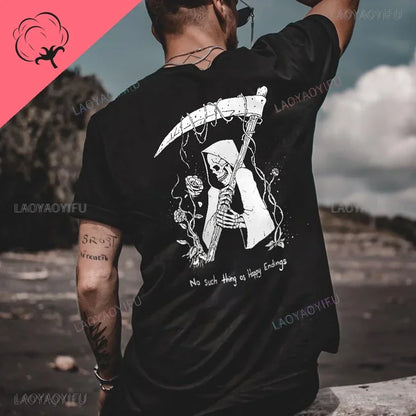 Cool Biker Drinking Beer Skull Graphic Cotton Tshirts