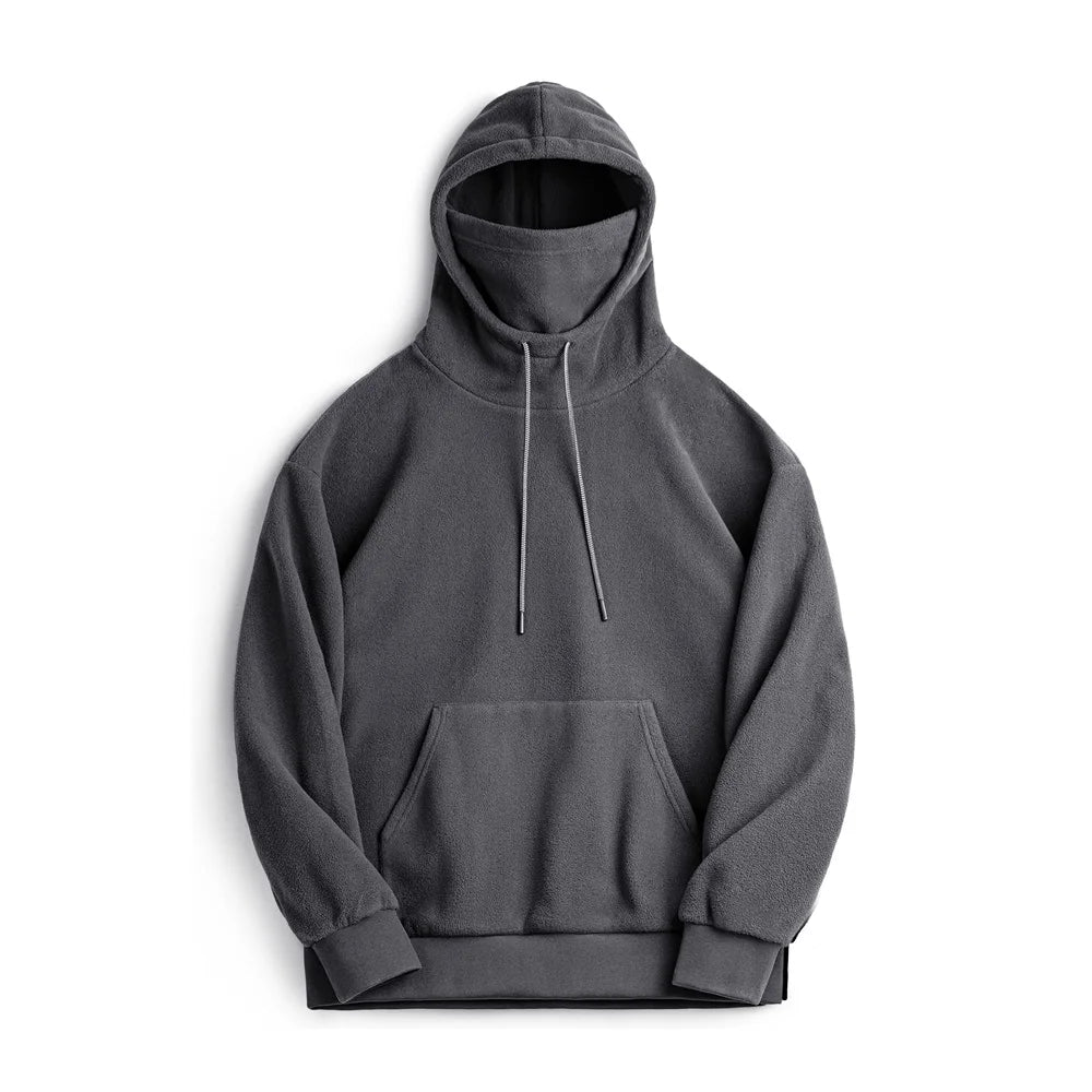 Maden Casual Polar Fleece Hooded Sweatshirt Solid Color Pullover with Face Mask