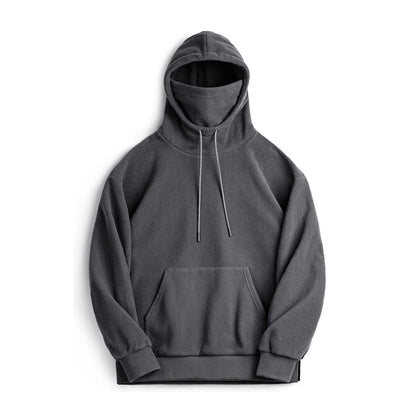 Maden Casual Polar Fleece Hooded Sweatshirt Solid Color Pullover with Face Mask