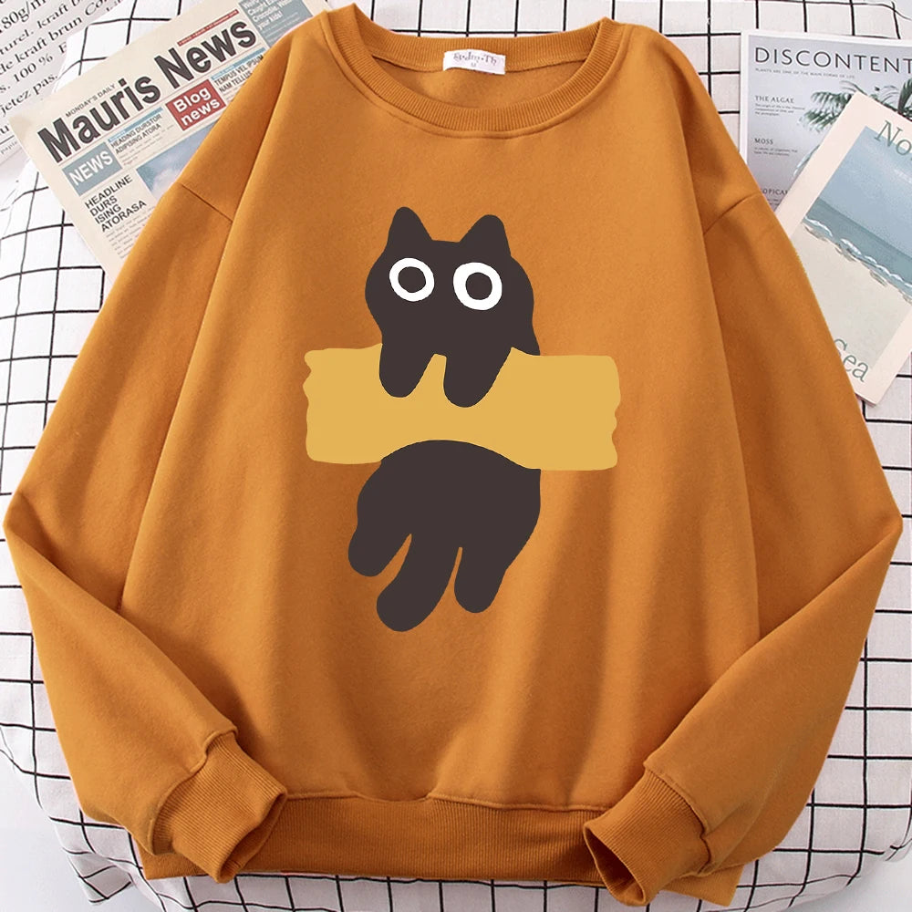 Tape Cat Cute Cartoons Loose Sweatshirts
