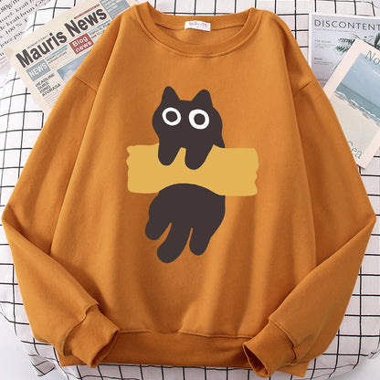 Tape Cat Cute Cartoons Loose Sweatshirts