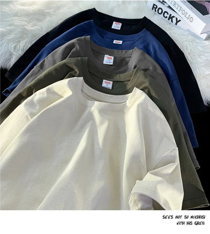 210g Cotton Solid Color Oversize Casual Tshirt 5XL