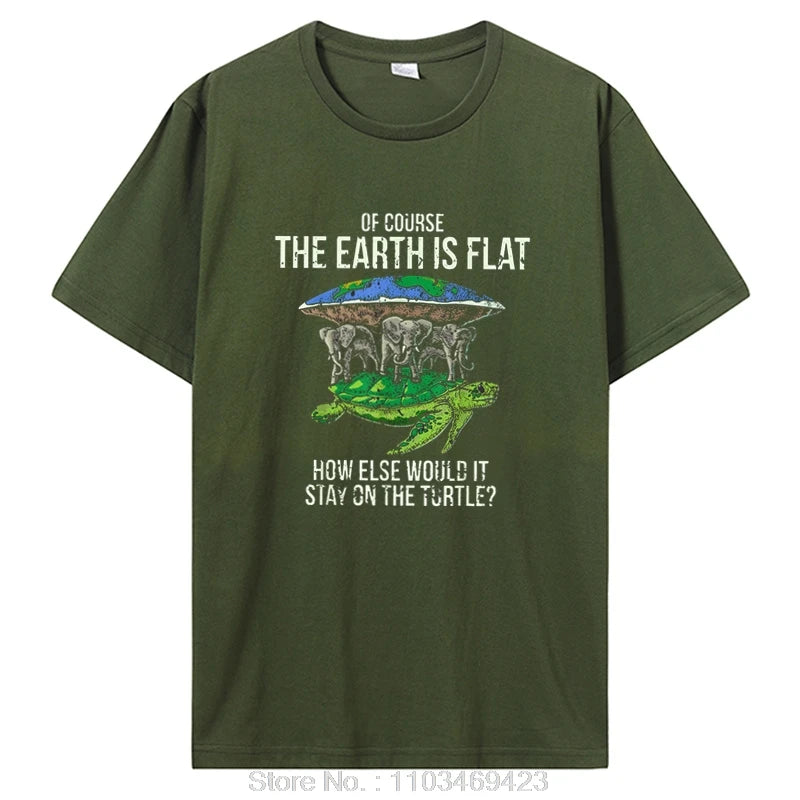 Funny Flat Earth Society Turtle Elephants Graphic Cotton Tshirt