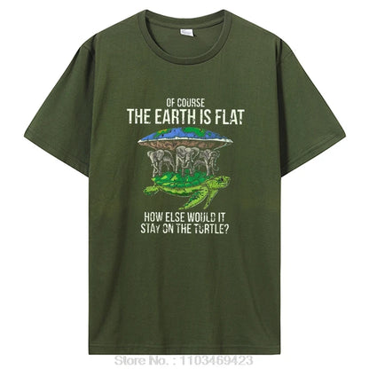 Funny Flat Earth Society Turtle Elephants Graphic Cotton Tshirt