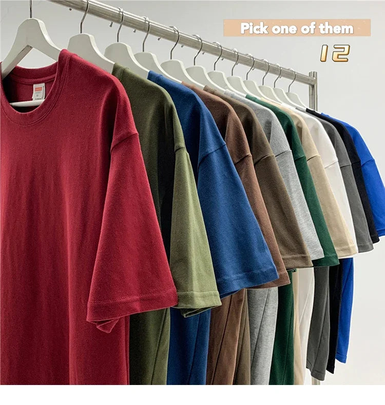 210g Cotton Solid Color Oversize Casual Tshirt 5XL