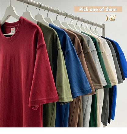 210g Cotton Solid Color Oversize Casual Tshirt 5XL