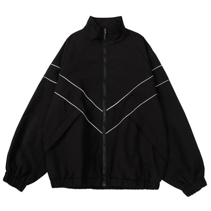 Reflective Striped Thin Jacket, Hip Hop Streetwear Coat Zipper