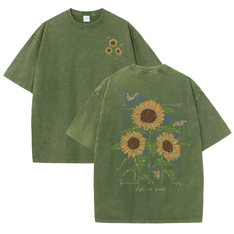 Lift Is Good Beautiful Sunflower Print T Shirts