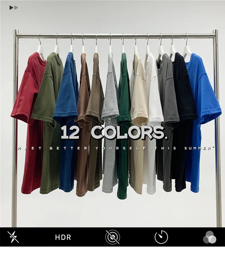210g Cotton Solid Color Oversize Casual Tshirt 5XL