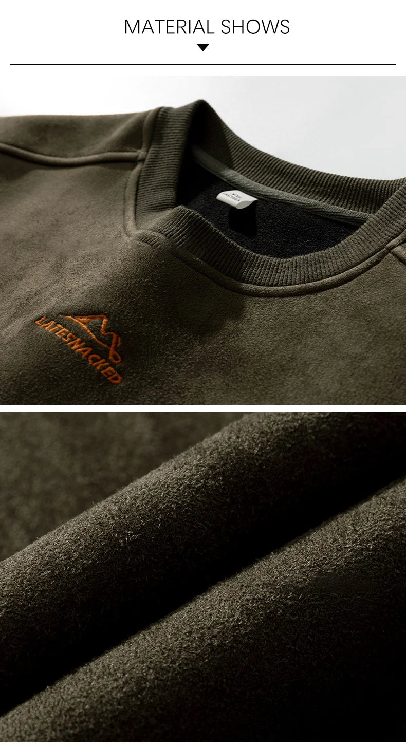TFETTERS Suede Sweatshirt Solid Color Baggy Pullovers