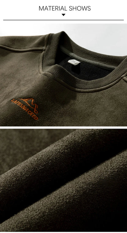TFETTERS Suede Sweatshirt Solid Color Baggy Pullovers