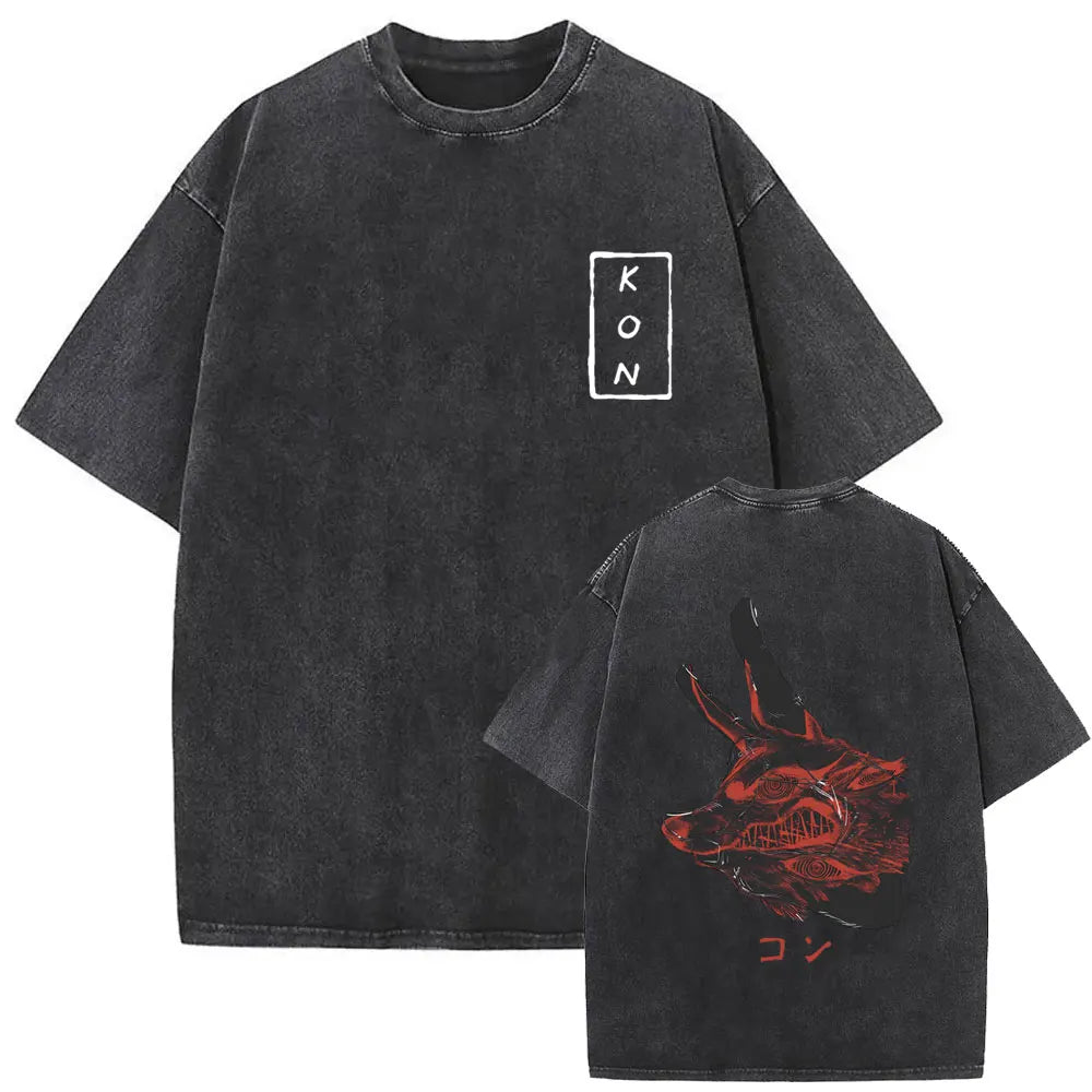 Anime Chainsaw Retro T-shirt Cartoon Denji Pochita Graphic Oversized