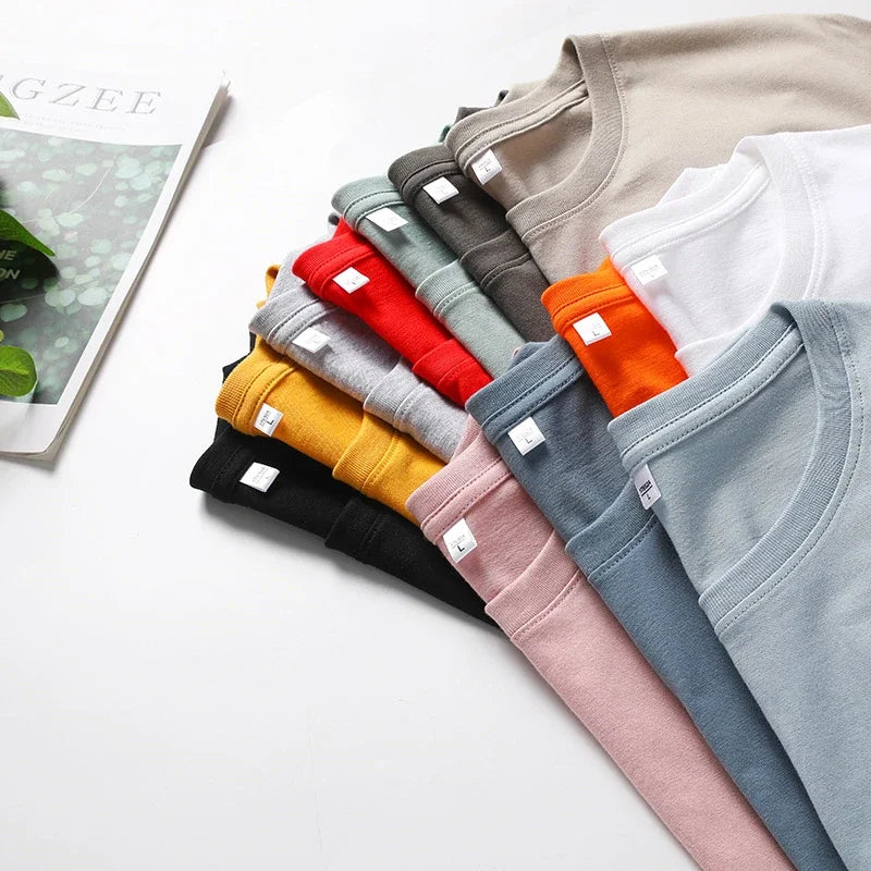 Men's Solid Color Round Neck Cotton T-shirt