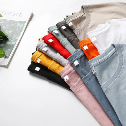 Men's Solid Color Round Neck Cotton T-shirt