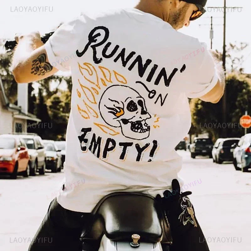 Cool Biker Drinking Beer Skull Graphic Cotton Tshirts